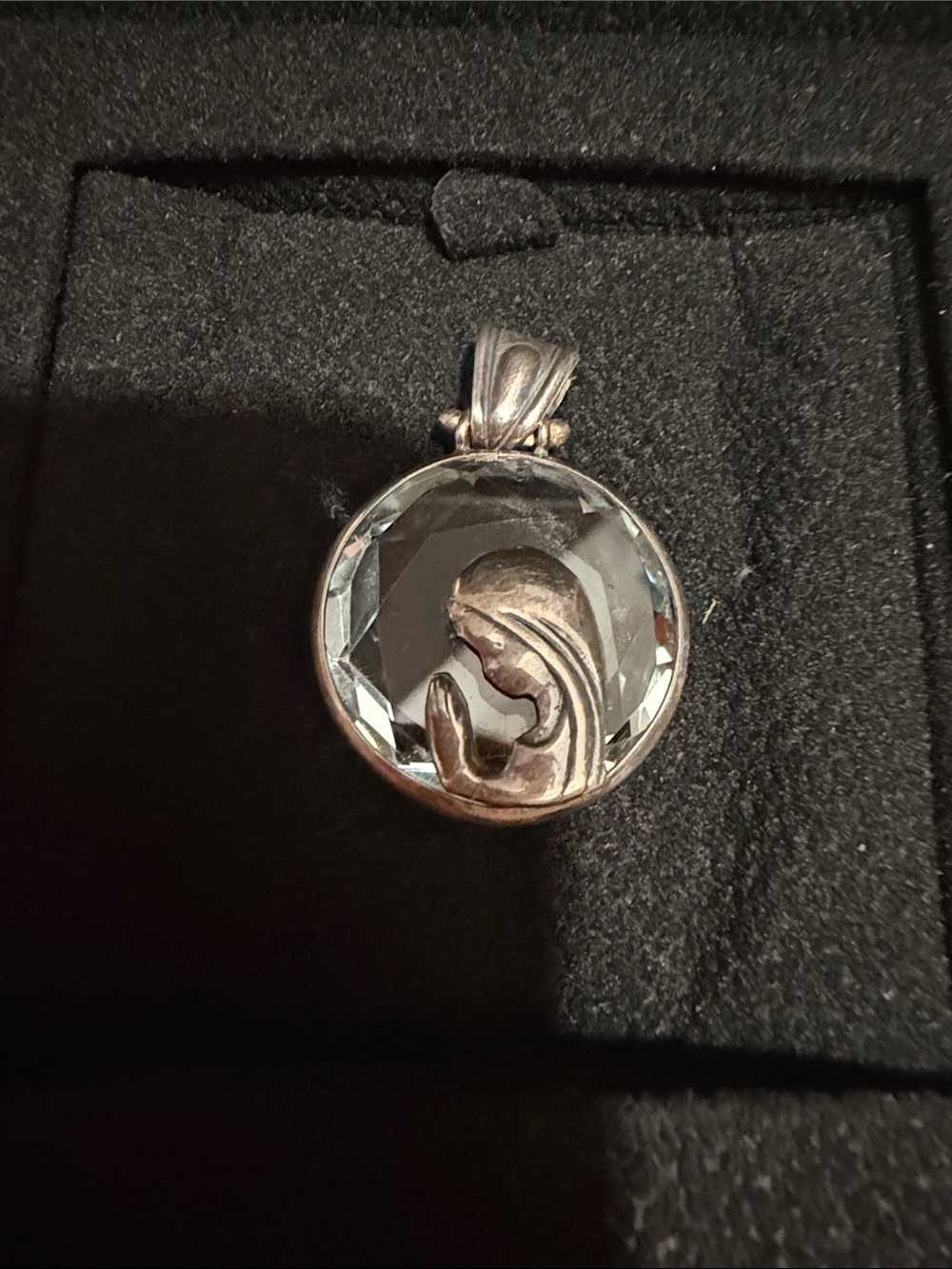 Sterling Silver Mirrored Prayer Pendant - Clear